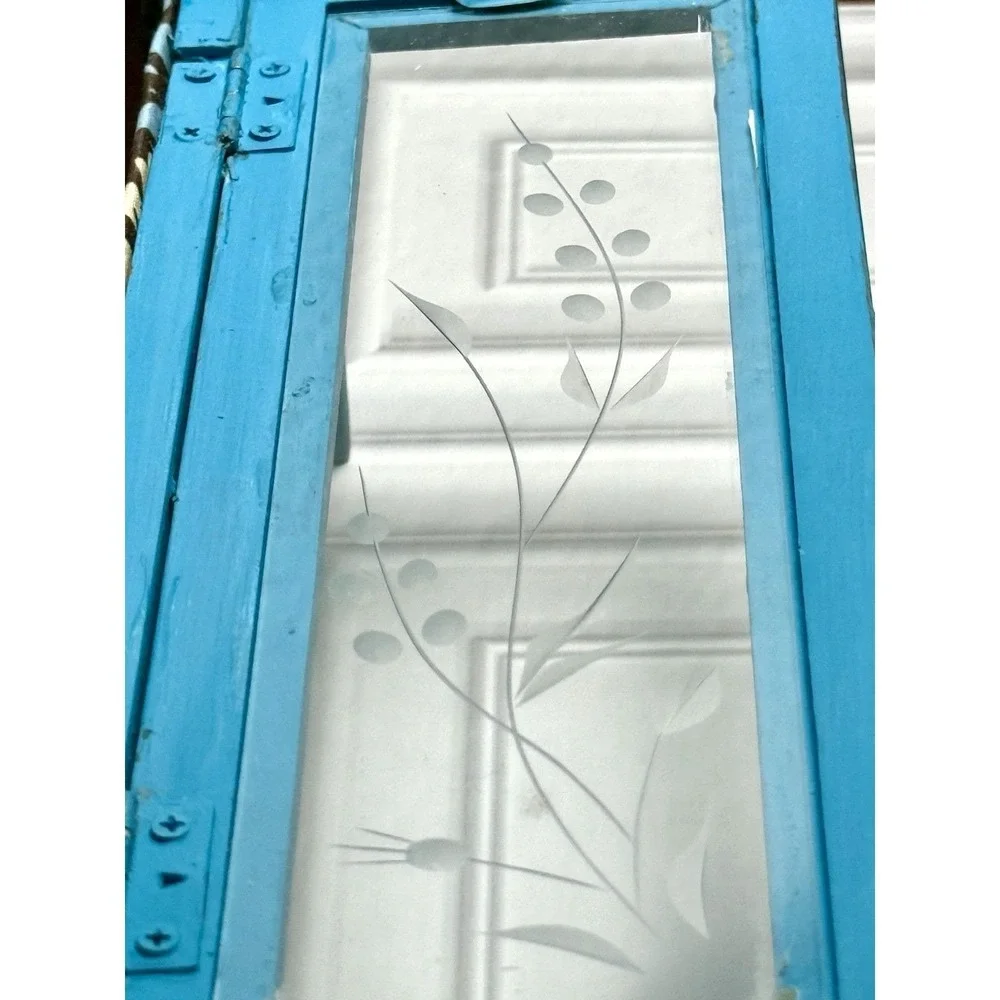 Upcycled Shabby Chic Turquoise Vintage Wood Jewelry Box Chest Armoire 5 Drawer